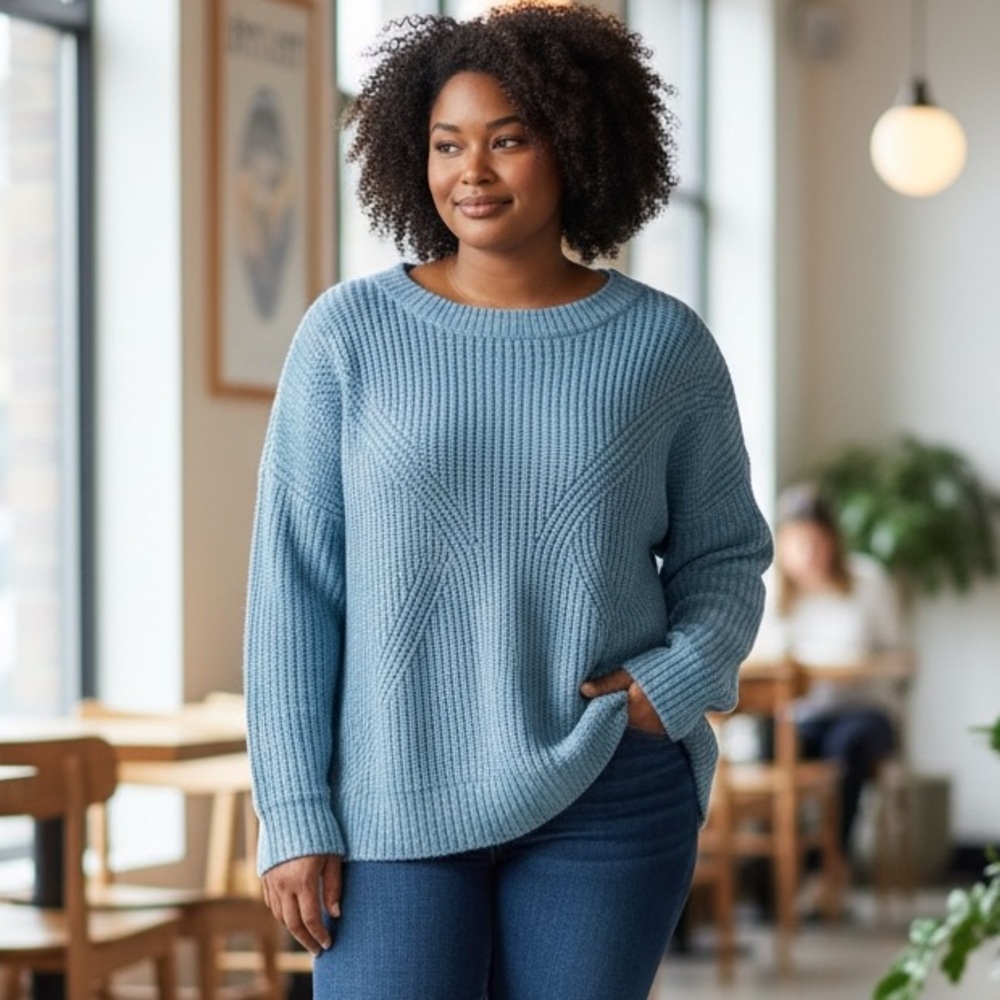 Sonoma Sweater Light Blue Crew Neck Chunky‎ Knit in Size XXL  NWT